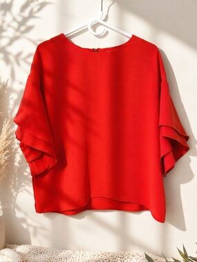 H&M Bright Red Layered Flutter Sleeve Blouse